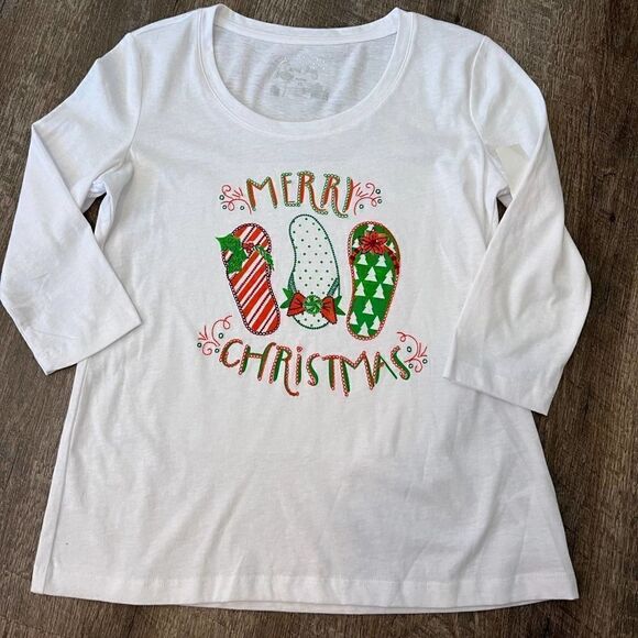 Coral Bay Tops - Coral Bay Merry Christmas Top-Size‎ Small Petite